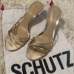 Schutz Women's Gold Strappy Inez Mule Sandals